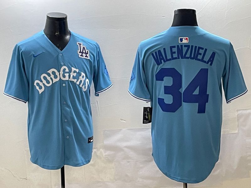 Men Los Angeles Dodgers #34 Valenzuela Light Blue Joint Name 2025 Nike MLB Jersey style 31617->los angeles dodgers->MLB Jersey